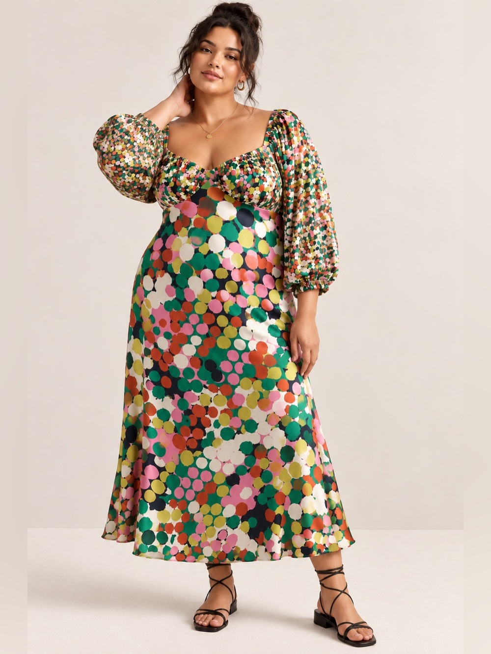 Anthropologie Porridge Floral Polka Dot Puff Sleeve Maxi Dress Plus Size 1X
